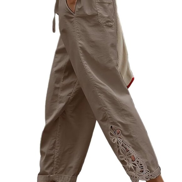 Women Fashion 2025 Casual Lightweight Drawstring Elastic Waist Pants with Pocket